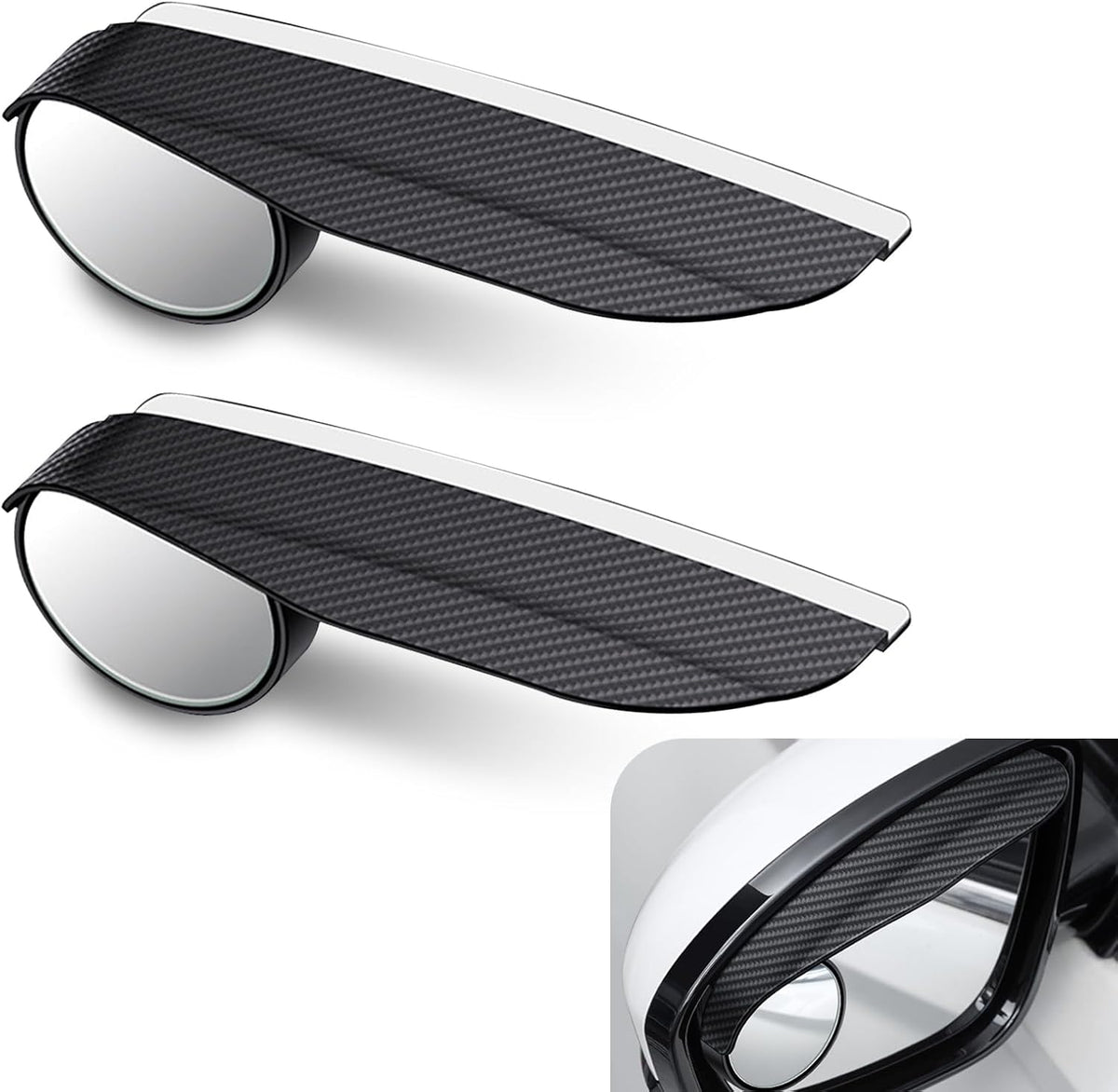 2-in-1 Carbon Fiber Car Blind Spot Mirror & Rain Eyebrow