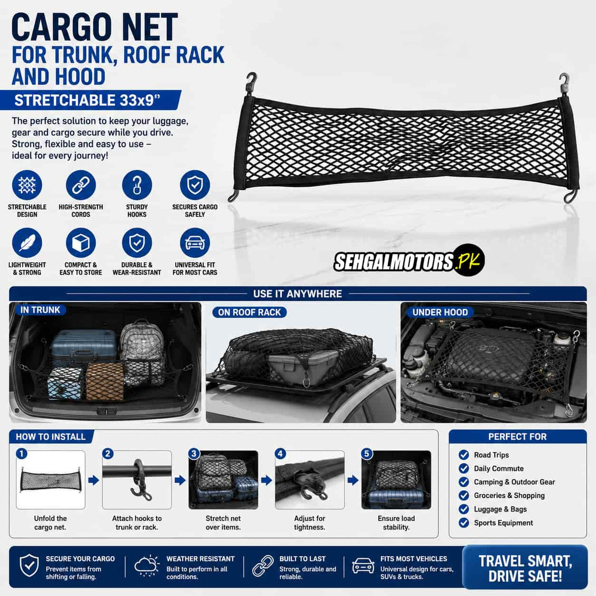 Large Capacity Car Roof Storage Net