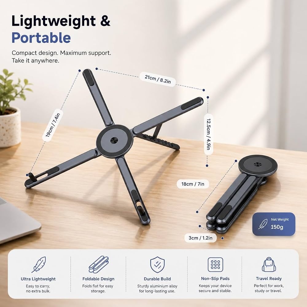 3-in-1 Aluminium laptop stand With Magnetic Phone holder