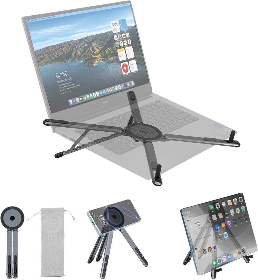 3-in-1 Aluminium laptop stand With Magnetic Phone holder