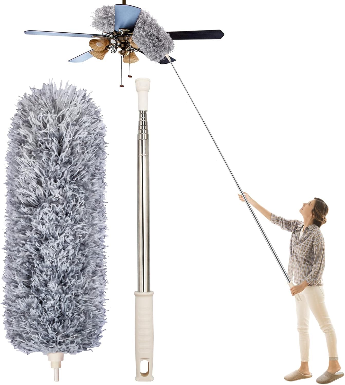 Flexible Grey Duster With Long Rod