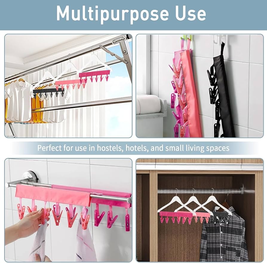 Space Saving Travel Clothes Hanger with Clips (Pack of 3)