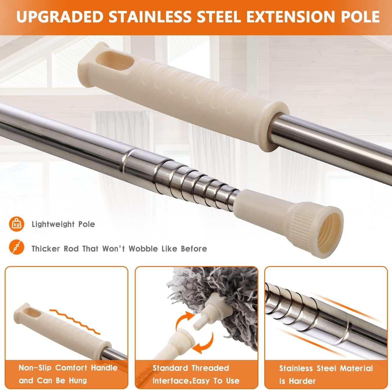 Flexible Grey Duster With Long Rod