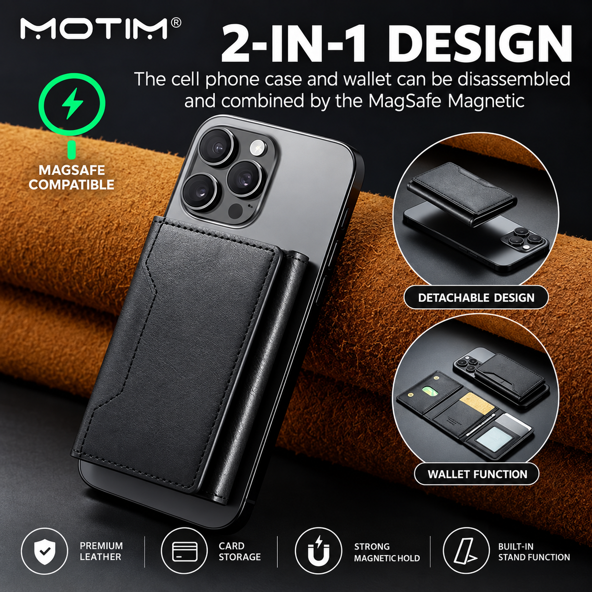 Premium Magnetic Leather Wallet With Mobile Stand