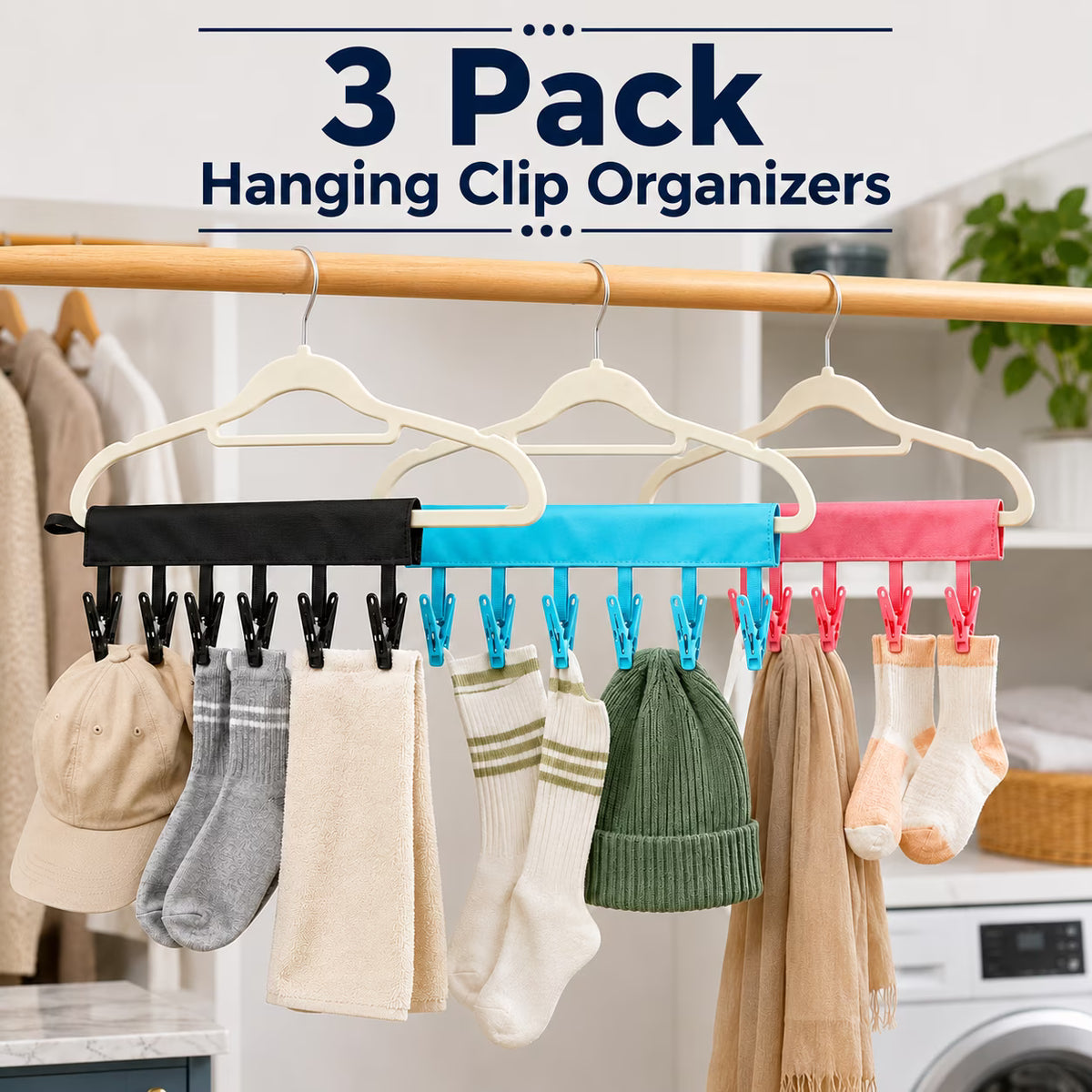 Space Saving Travel Clothes Hanger with Clips (Pack of 3)