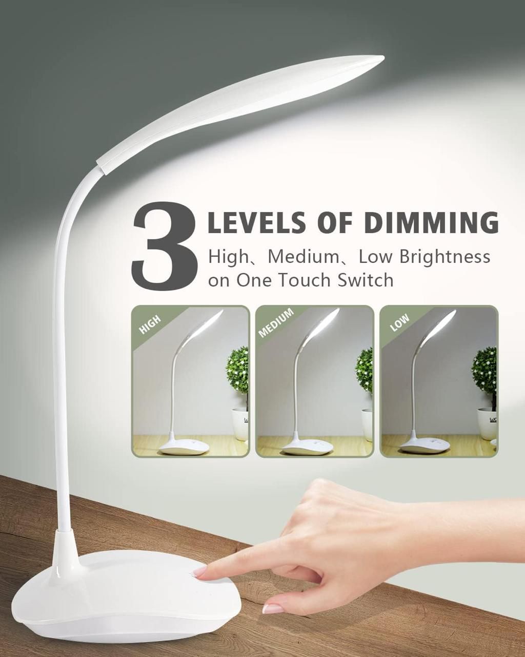 Portable Touch Control LED Desk Lamp – USB Rechargeable
