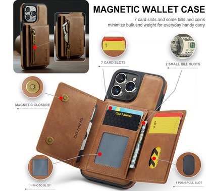 Premium Magnetic Leather Wallet With Mobile Stand